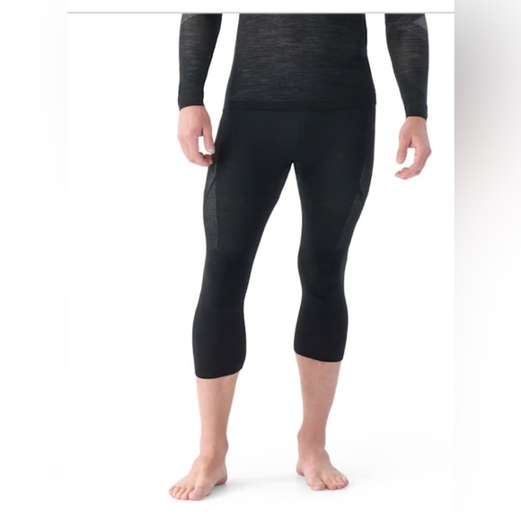 SMARTWOOL men’s black intranet Merino wall cropped base layer tights - Picture 1 of 6